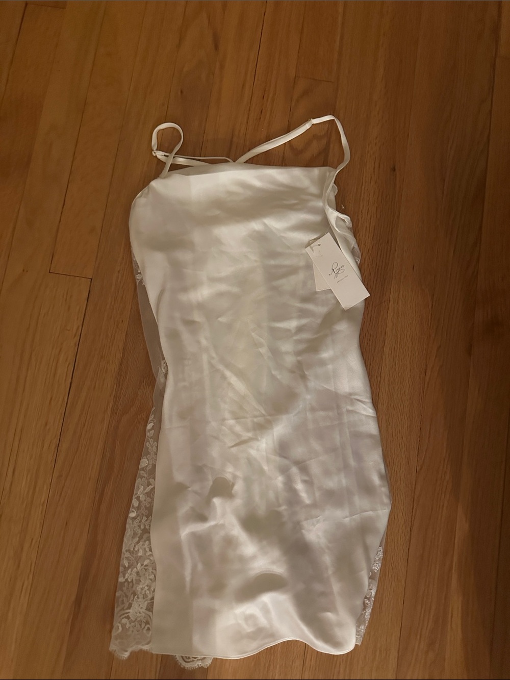White Satin Lace Slip Dress with Adjustable Straps